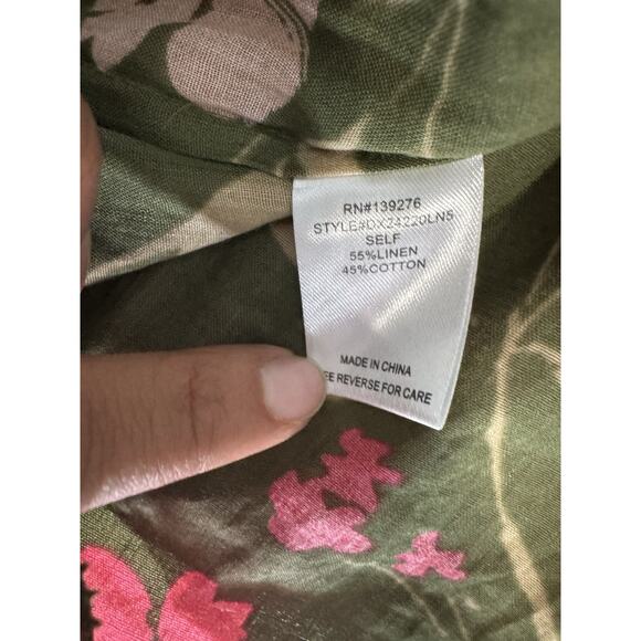 Daniel Rainn Linen Flutter Sleeve Button Down Top Smocked Sz 3X Floral Boho - Picture 5 of 8